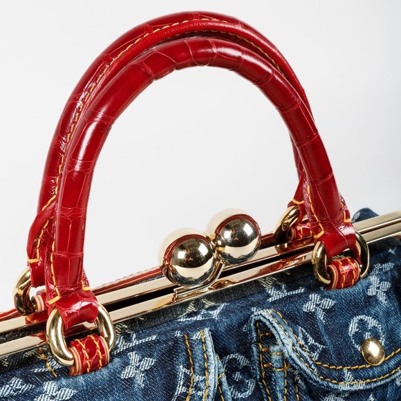 Louis Vuitton Monogram Denim Red Alligator Sac Fermoir GM - Picture 6 of 12